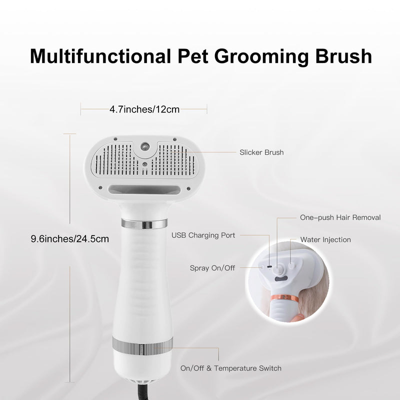 3 in 1 Pet Hair Dryer with Slicker Brush & Steam Spray, Self-Cleaning Wet Pet Grooming Brush with USB Rechargeable for Dogs/Cats Shedding, Cleaning, Grooming Home & Travel - BeesActive Australia