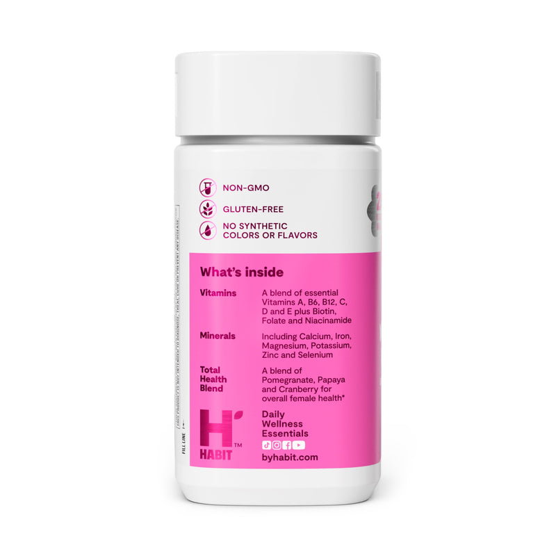 Habit Womens Multi Supplement (60 Capsules) - New Look, Supports General Health & Wellness, 23 Essential Vitamins and Minerals, Fruit extracts, Folate, Iron, B12, Biotin, Non-GMO (1 Pack) 1 Pack