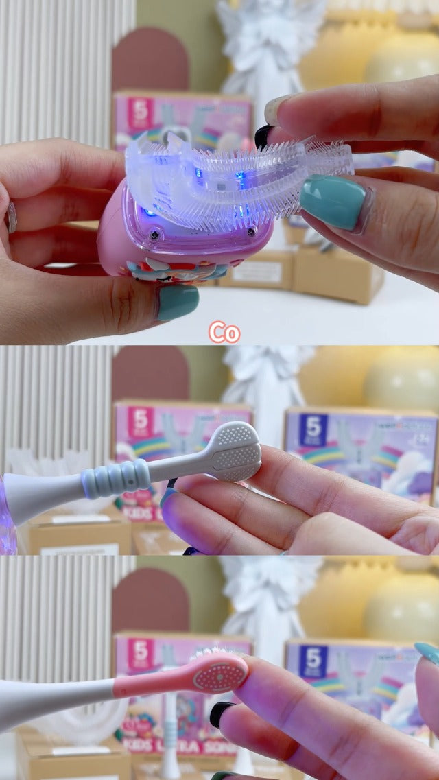 Well Before Kids U Shaped Electric Toothbrush with 5 Brush Heads, Ultrasonic, 5 Modes, IPX7 Waterproof Design (Unicorn, Purple Ages 2-7) Unicorn - Purple