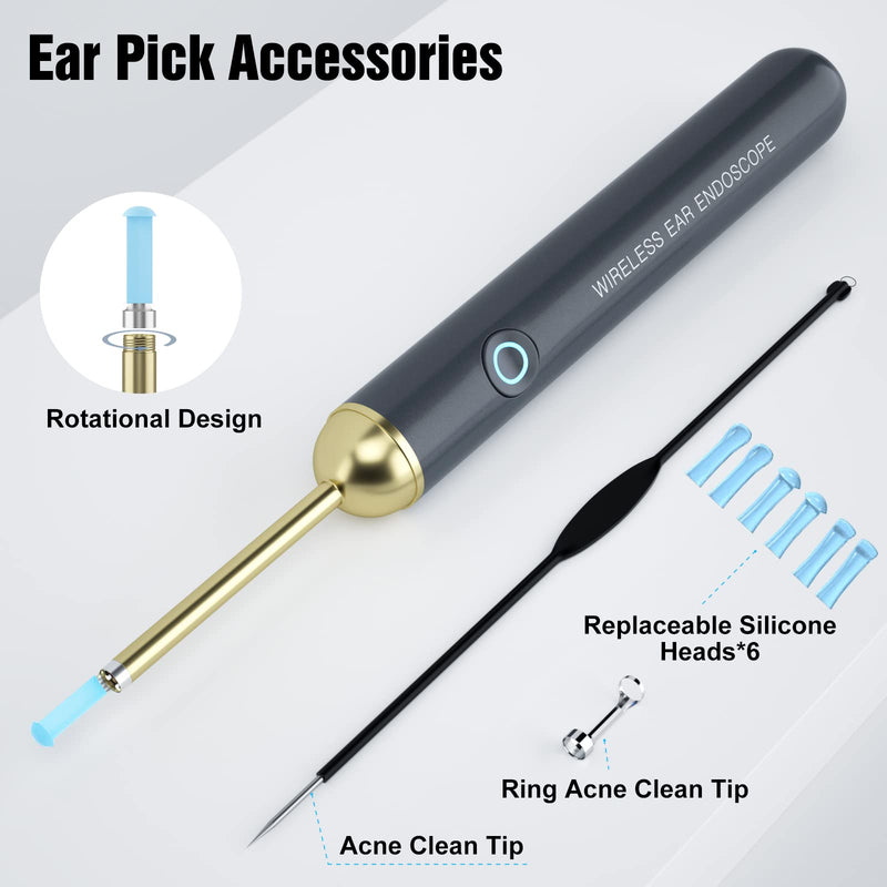 Ear Wax Removal - NIUQICT Ear Cleaner - Ear Camera 1080P with Lights - Ear Wax Removal Tool 9 Pcs - Ear Cleaning Kit, Wireless Otoscope Compatible with Android&iOS for Kids, Adults&Pets Golden Black - BeesActive Australia