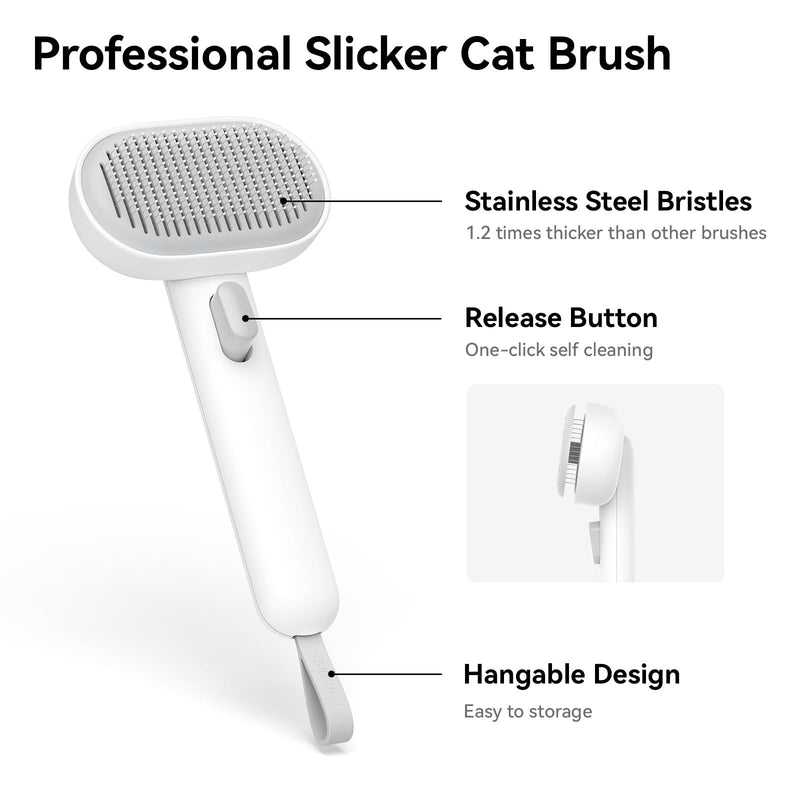 aumuca Cat Brush for Shedding, Cat Brushes for Indoor Cats, Cat Brush for Long or Short Haired Cats, Cat Hair Brush Cat Grooming Deshedding Brush for Dog Kitten Rabbit Massage Removes Loose Fur, White - BeesActive Australia
