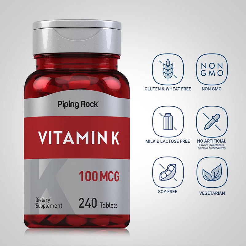 Piping Rock Vitamin K Supplement | 100 mcg | 240 Tablets | Non-GMO, Gluten Free - BeesActive Australia