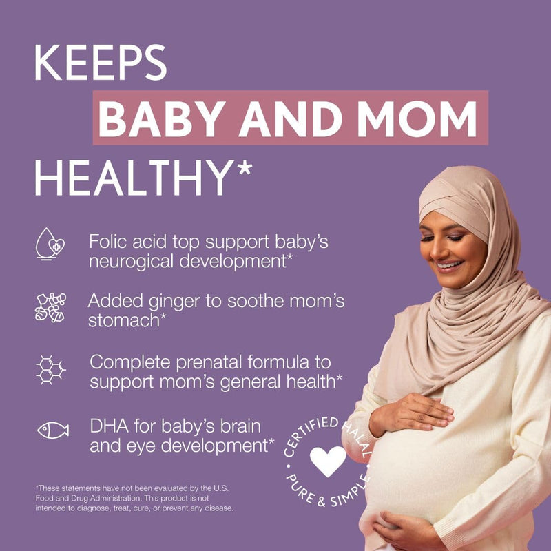 Noor Vitamins Halal Prenatal Vitamins with DHA and Folic Acid, Essential Vitamins, Ginger to Soothe Mom's Stomach, Iron, Softgels, Prenatal Vitamin Before/During/Post Pregnancy (3 Months Supply) 90 Count (Pack of 1)