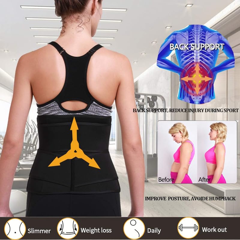 SHAPERIN Double Belt Waist Trainer for Women Neoprene Sweat Fitness Waist Cincher Body Shaper for Weight Loss Medium Black