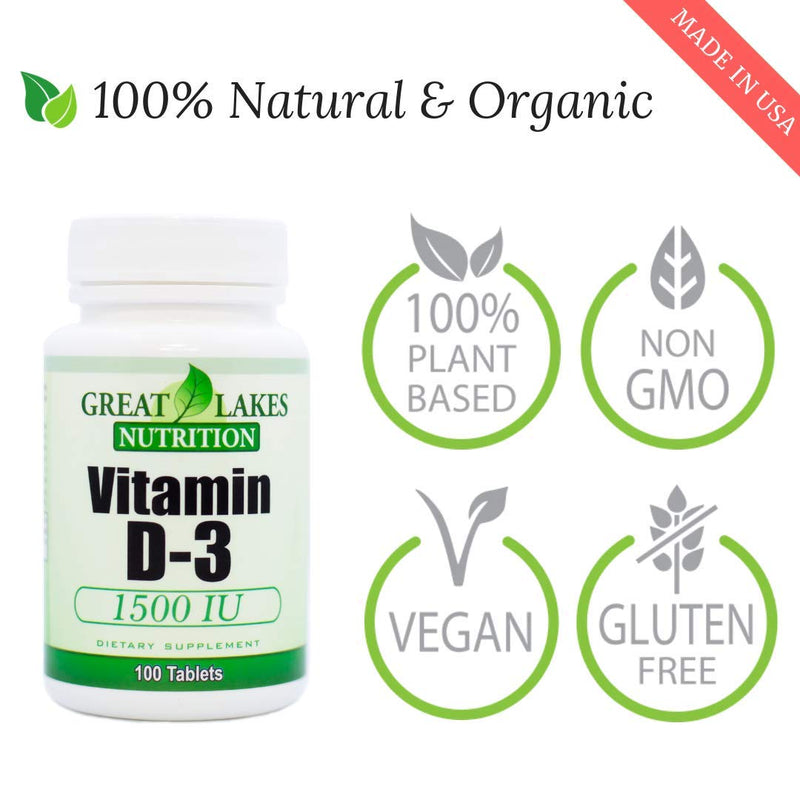 Vitamin D3, Vegan Vitamin D Supplement for Men & Women, 1500IU, 100 Easy Swallow Pills 1