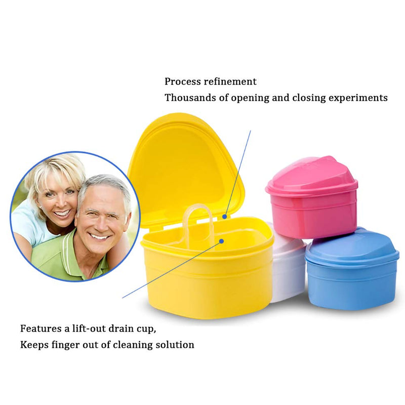 Denture Bath Box Cup, Complete Clean Care for Dentures, Clear Braces, Mouth Guard, Night Guard & Retainers, Traveling (Navy Blue & Blue) Navy Blue & Blue