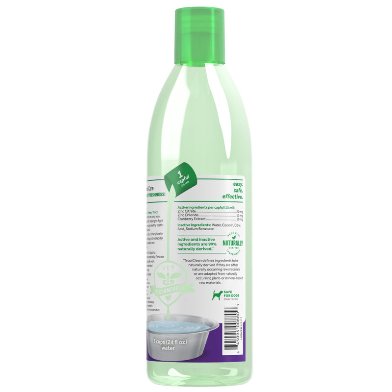TropiClean Fresh Breath Cat Dental Water Additive + Urinary Tract Support, with Cranberry Extract, Teeth Cleaning & Breath Freshener Solution, 16oz