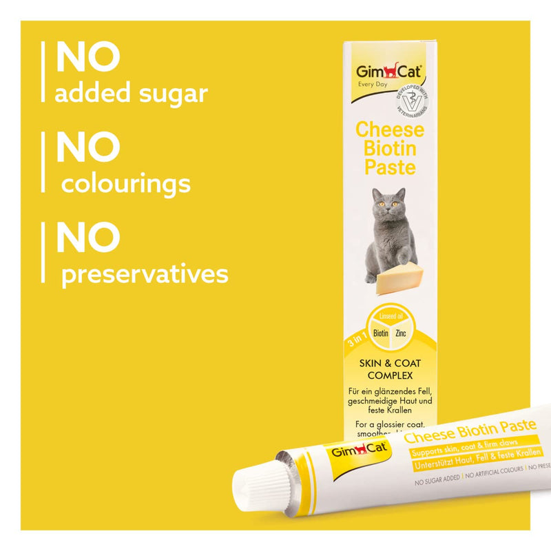 GimCat Cheese Biotin Paste - With tasty cheese, zinc and linseed oil for coat, skin and claws - 1 tube (1 x 100 g) 100 g (Pack of 1)