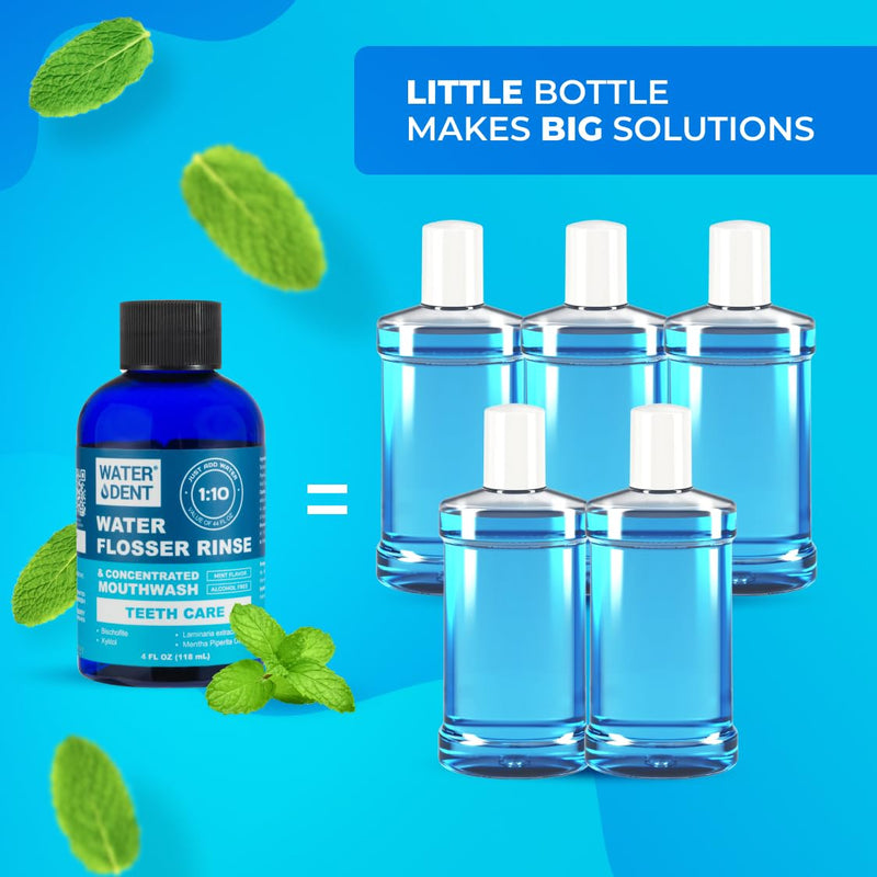 | Water Flosser Rinse, IRRIGANT, Concentrate Mouthwash | When dilluted1:10 = 44 fl.oz, Travel Size, Add to Oral irrigator, Mint Flavor, Alcohol & Fluoride Free. Made in USA | 4 fl.oz 4 Fl Oz (Pack of 1) - BeesActive Australia