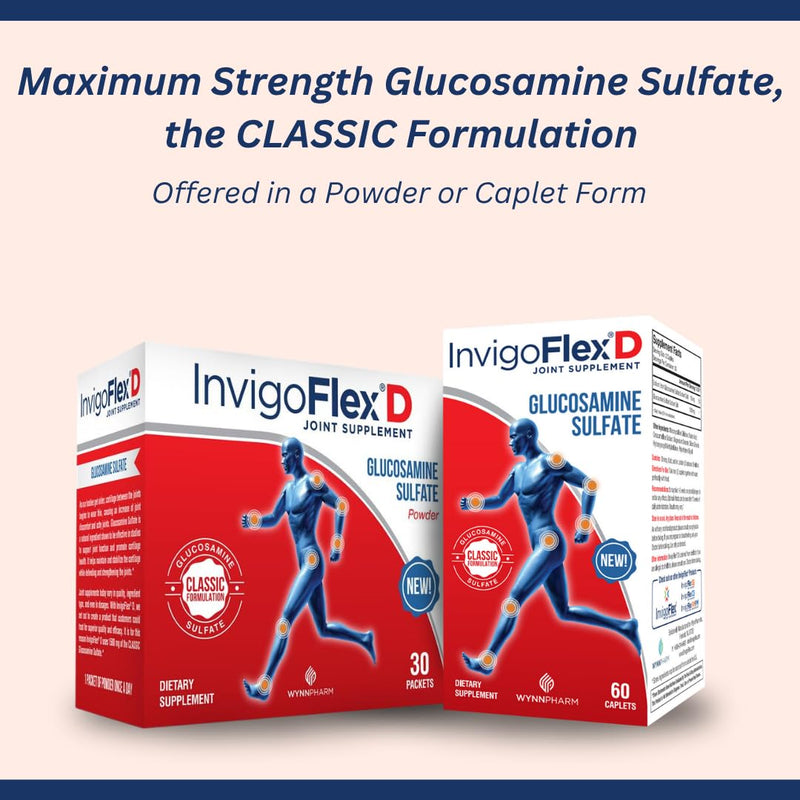 INVIGOFLEX 1500mg of Glucosamine Sulfate Powder (Classic Formulation) - Premium Joint Supplement for Knees, Hands, Back, and Hip Support D: Glucosamine Sulfate, Packets - 60 Packets 1.88 Pound (Pack of 2)
