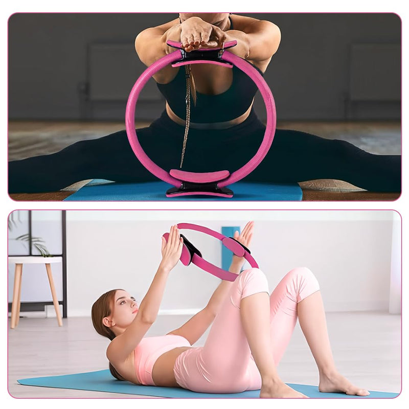 Pilates Ring and Ball Set, 6 Pcs Home Pilates Kit with 13” Circle Circle Yoga Ring 3 Resistance Bands 9.8” Pilates Ball Pilates Grip Socks, Pilates Essential Kit for Women Girl Home Workouts