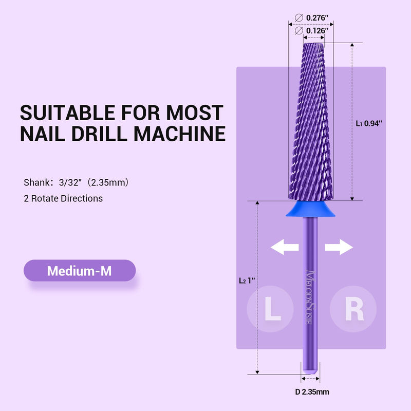 MelodySusie Super Long 5 in 1 Nail Drill Bits, 3/32'' Carbide Tungsten Bits, Suitable for Manicure Pedicure Cuticle Gel Polishing, Professional Advanced Bits, Purple, Series Bit-X, Medium Medium-M - BeesActive Australia