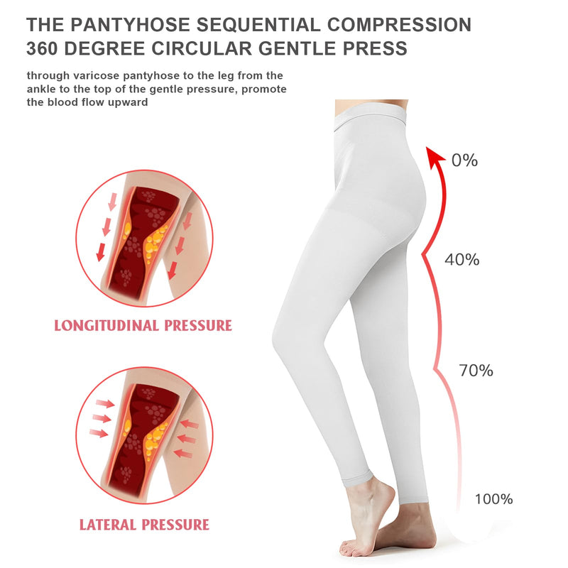 Medical Compression Pantyhose Stockings for Women & Men, 20-30mmHg Graduated Support Tights, Opaque Footless Waist High Compression Stockings & Leggings for Varicose Veins, Edema Large White - BeesActive Australia