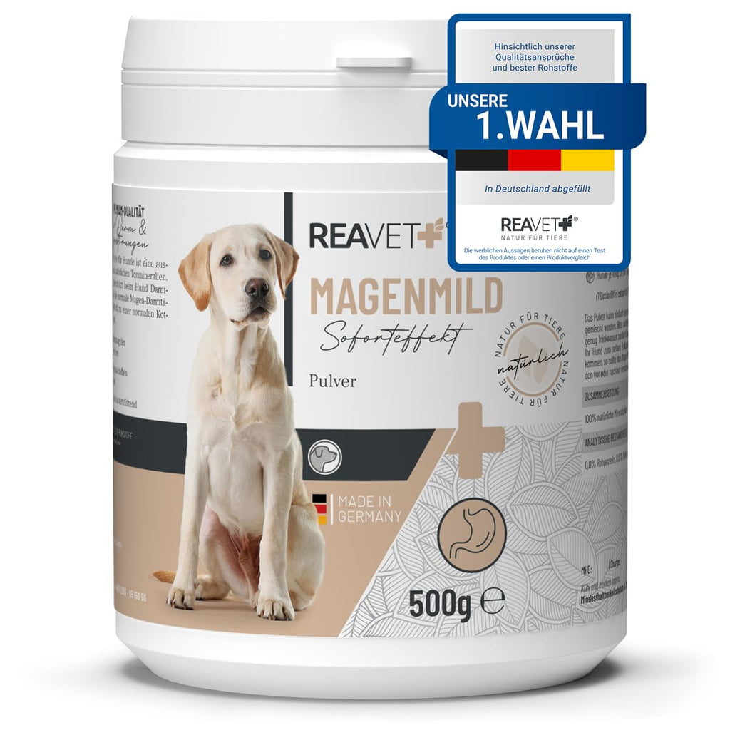 ReaVET stomach mild powder for dogs 500g - to support digestion & harmonize gastrointestinal activity, natural stomach protection for dogs with bentonite & probiotics