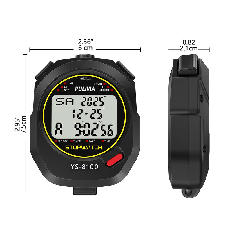 Sports Stopwatch Timer 100 Lap Split Memory Digital Stop Watch, Countdown Timer Pace Mode 12/24 Hour Clock Calendar with Alarm, 3 Rows Display Large Screen Water Resistant Battery Included