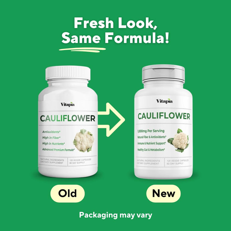 Organic Cauliflower Superfood Veggies Powder Supplement - Natural Sulforaphane, Vitamins, Minerals for Digestion, Energy, Antioxidant Support - 120 Vegetable Capsules, Non-GMO, Gluten-Free Cauliflower 120 Capsules