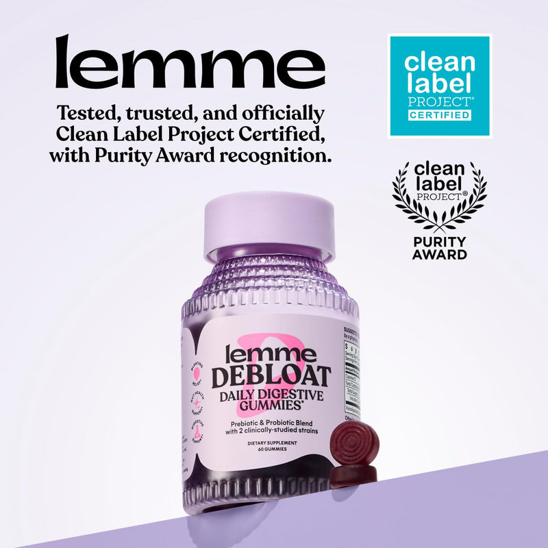 Lemme Debloat Digestive & Gut Health Gummies (60 Gummies) (Pack of 2) | 2 Clinically Studied Probiotics & Prebiotic, Vegetarian, Gluten Free, Non GMO, BlackBerry Flavor 60 Count (Pack of 2)