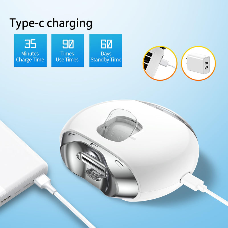 Electric Nail Clipper with LED Light & 3 Speeds, Fingernail Cutter and Polisher and Exfoliating 3 in 1 Nail Scraps Storage Rechargeable Safety Fingernail Trimmer for Baby Seniors and Adult White With Clear