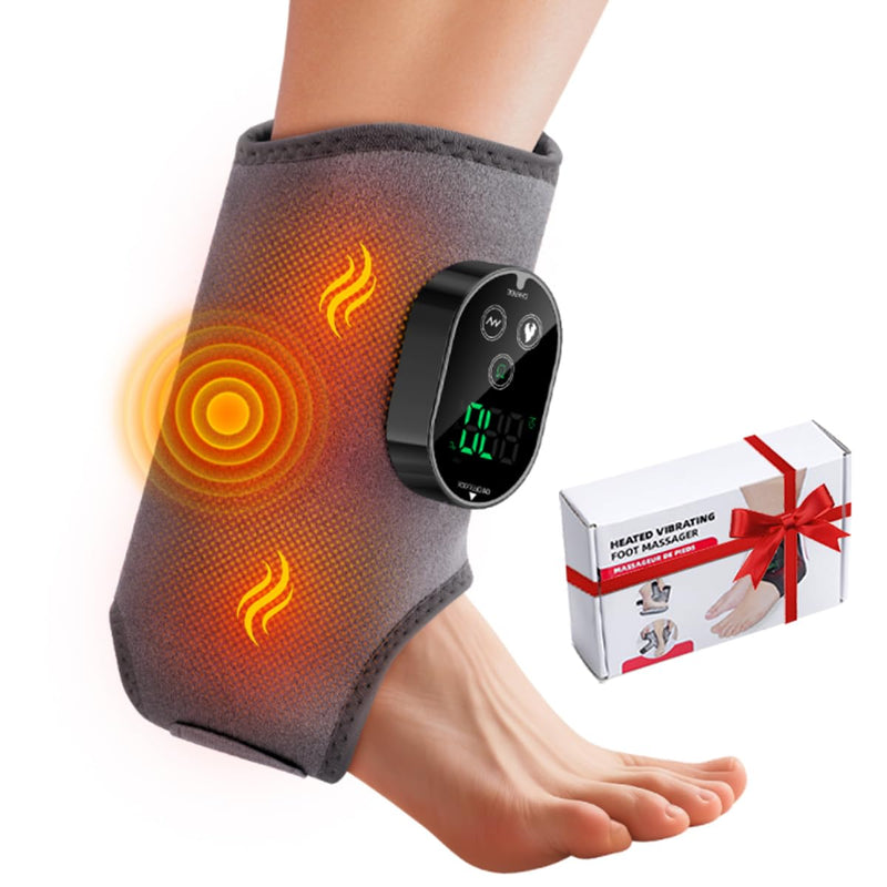 Ankle Massager,3-in-1 Wearable Hot & Vibration Massager for Feet, Ankles, and Arms | Reusable Heating Pad Brace for Home Recovery (Grey) Grey - BeesActive Australia