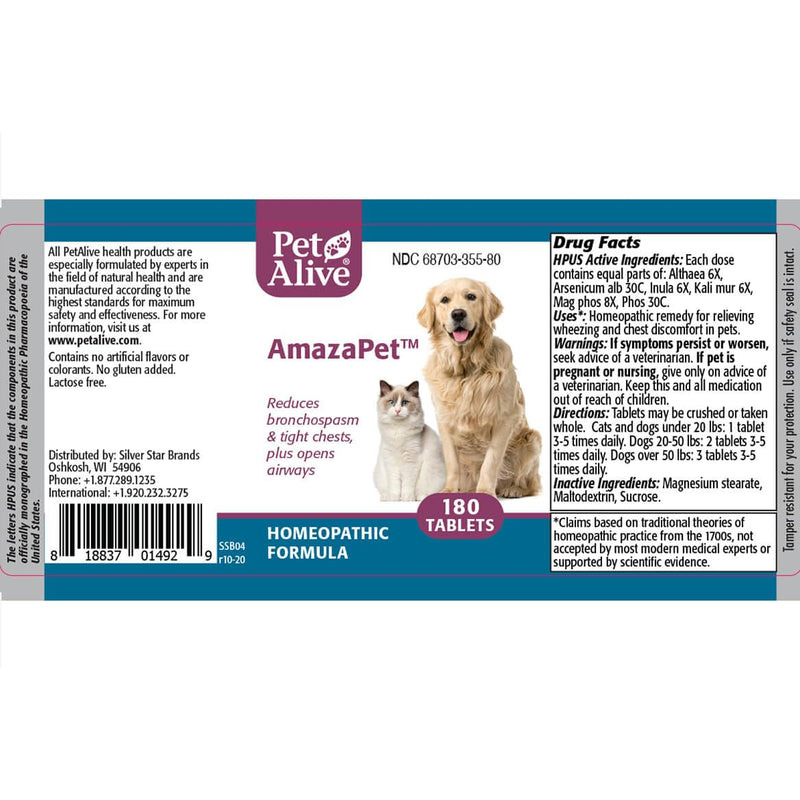 AmazaPet – Dog Cough & Respiratory Support Tablets – Supports Healthy Lung Function & Easy Breathing – Safe for Dogs & Cats – Comfort for Occasional Cough, Throat & Bronchial Wellness – 180 Tablets AmazaPet Tablets 1Pk