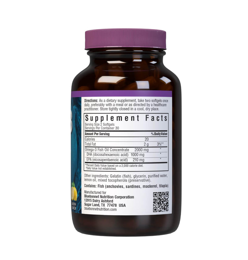 Bluebonnet Nutrition Omega-3 Brain Formula Natural Wild Caught Triglyceride Form DHA 860 mg EPA 120 mg - Highly Concentrated Cognitive Health & Wellness Support Supplement - Gluten-Free - 60 Softgels | Brain Health; Gluten-Free, Soy-Free, Dairy-Free