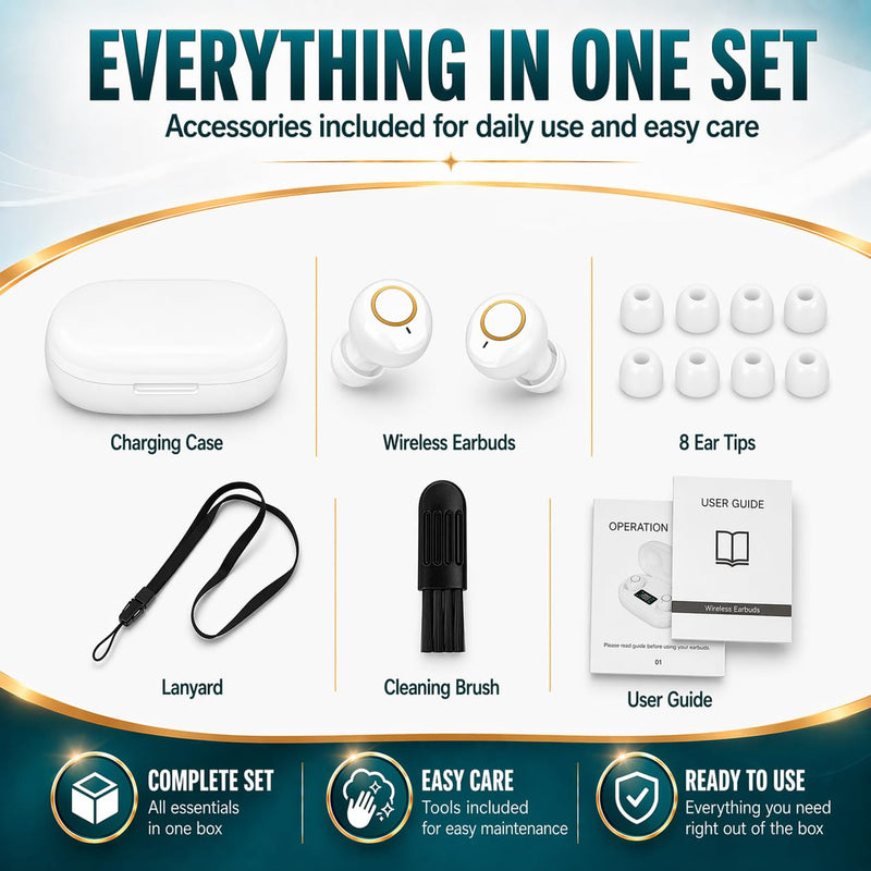Rechargeable Hearing Amplifier for Seniors - Personal Sound Amplifier Device with Charging Case, Noise Reduction for TV Watching & Conversations, Easy Volume Control, Comfortable In-Ear PSAP (White) White