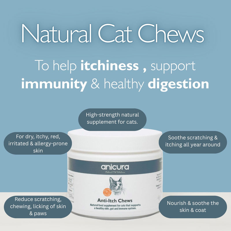 Anicura Anti-Itch Cat Chews 90g - All-Natural Supplement for Itchy, Dry, Allergy-Prone Skin – Supports Digestion, Immunity & Skin Barrier – With Fish Oil, Colostrum, Zinc & Probiotics