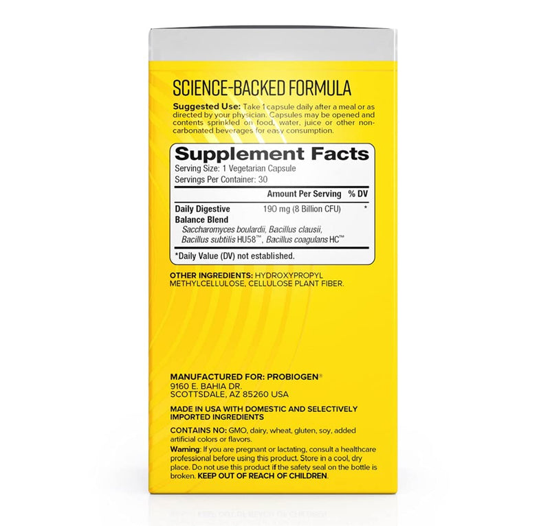 Probiogen Spore Probiotic - Daily Digestive & Gut Health Support - Probiotics for Women and Men - 30 Capsules 30 Count (Pack of 1)