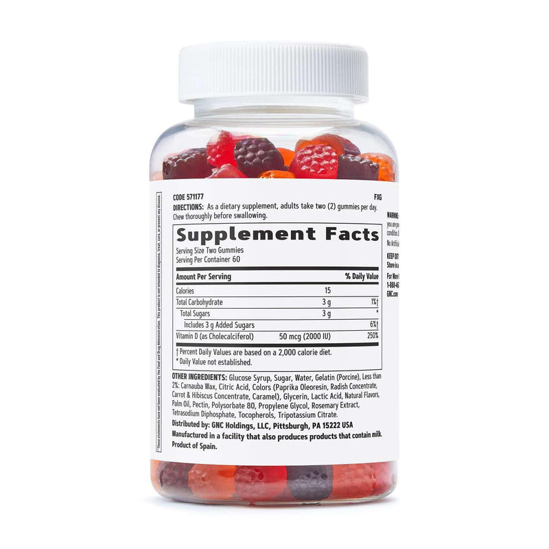 GNC Vitamin D-3 Gummies, Peach & Berry, 120 Gummies | Supports Calcium Absorption for Strong Teeth and Bones, Supports Immune Health, Great Tasting Chewable Alternative to Pills