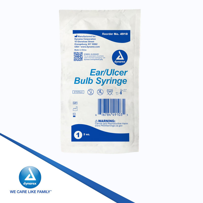 Dynarex Sterile Ear/Ulcer Bulb Syringe - Sterile & Non-Latex Rubber Squeeze Irrigation Bulb for Ear Canal, Nose - 2 Oz Capacity, 1 Bulb 1 Count (Pack of 1) - BeesActive Australia