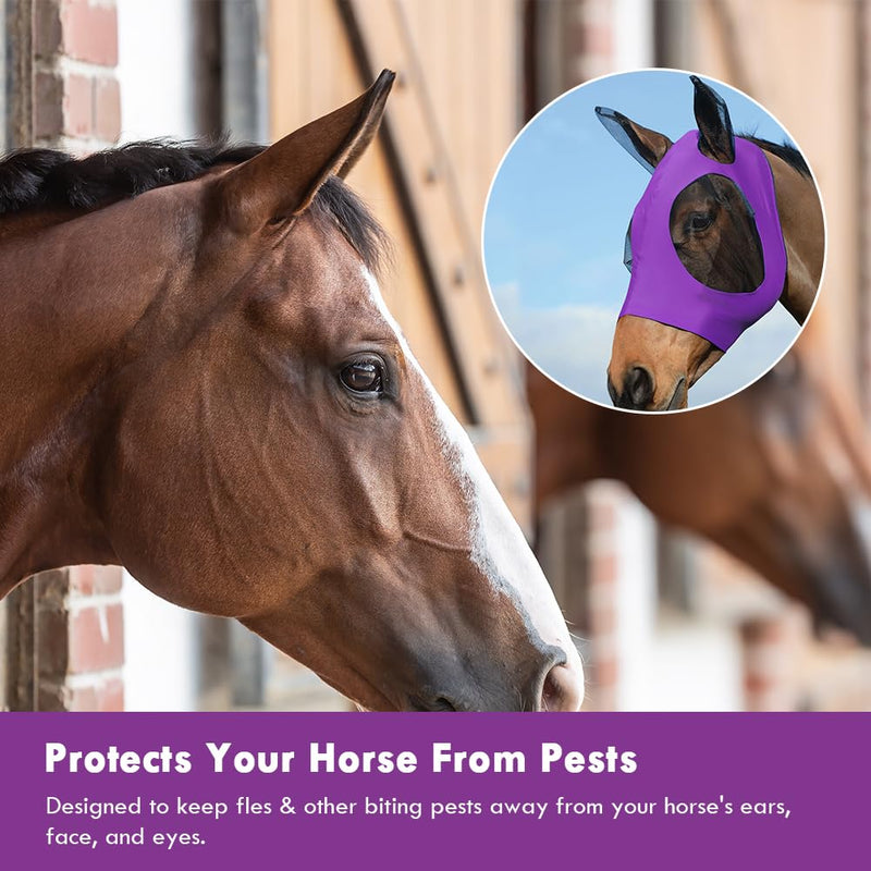 Adiwo Fly Mask Horse UV Protection, Super Comfort Stretchy Horse Fly Mask with Large Eye Space Elastic Horse Fly Mask with Ear Protection Fly Hood Horse Fly Mask Breathable Skin-Friendly Purple - BeesActive Australia