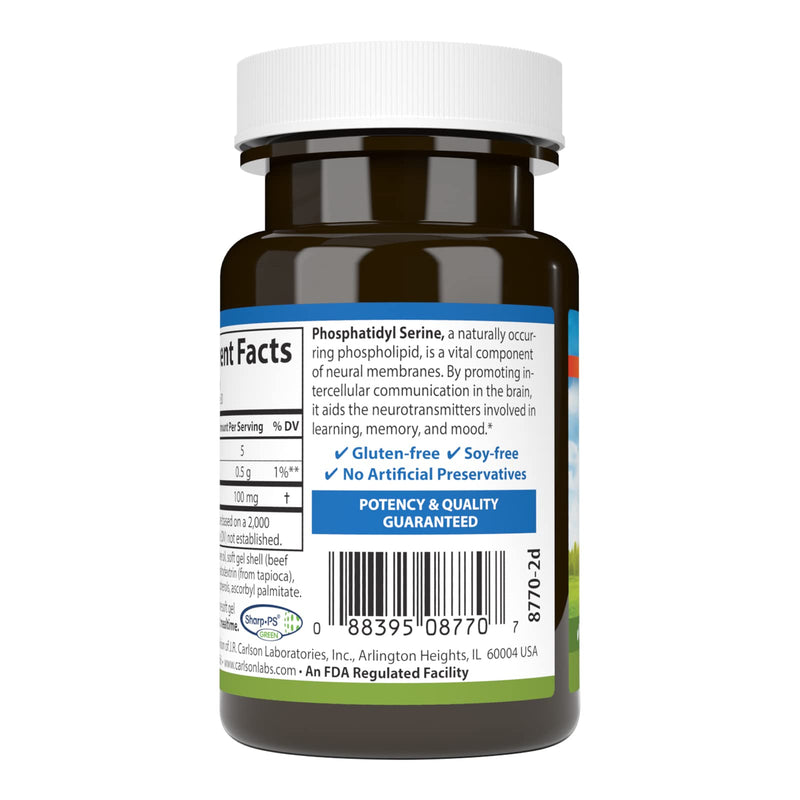 Carlson - Phosphatidyl Serine, 100 mg, Non-GMO, Brain Function, 30 Softgels