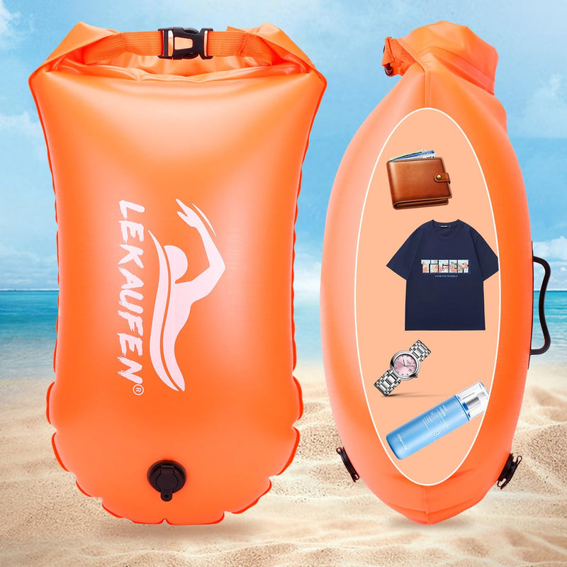 Swim Buoy for Open Water - Swim Safety Float Waterproof Dry Bag Swim Bubble for Swimmers and Triathletes, Swimming Buoy for Safer Swim Training, Snorkeling, Kayaking Orange
