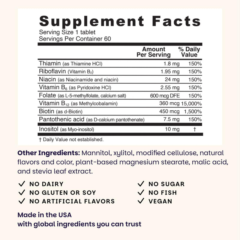 EZ Melts Dissolvable B-Complex - Vitamin B Complex - Provides Energy Metabolism & Heart Health Support - with Methylated B12 & Folate - Non-GMO & Vegan - Strawberry Swirl - 60 Tablets (60 Servings) 60 Count (Pack of 1)