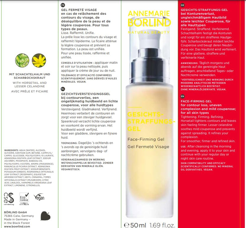 ANNEMARIE BÖRLIND - FACE-Firming Gel - Gel Toner with Horsetail and Celandine for Perkier and Refined Looking Skin - Refreshing, Refining, Invigorating - 1.69 Fl Oz