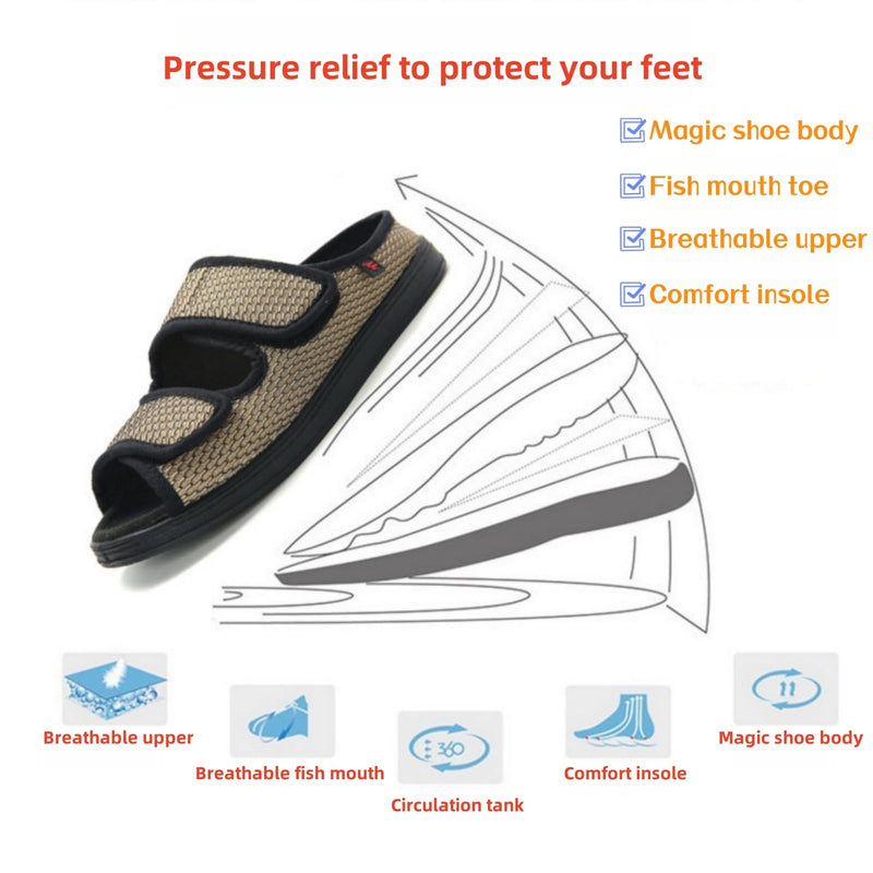 Extra Wide Diabetic Foot Shoes,Unisex for Swollen Feet,Adjustable Slippers,Men's Diabetic Sandals for Obesity,Hallux Valgus,Plantar Fasciitis,Arthritis,Black 10 Black - BeesActive Australia