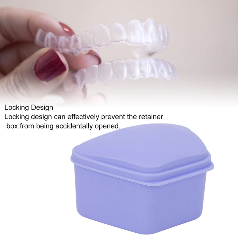 Trapezoid Retainer Case, Mouth Guard Cases, Denture Case Partial Tooth Case Denture Box Denture Storage Boxes, Travel Portable Denture Bath Box for Home Office Purple