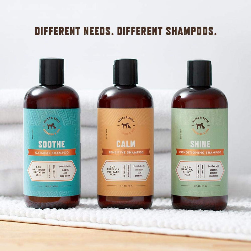 Rocco & Roxie Supply Co. Dog Shampoo and Conditioner - Soothe Oatmeal Shampoo for Itch Relief, Calm Hypoallergenic Shampoo for Sensitive Skin, and Shine Argan Oil Pet Wash - Puppy Bathing Supplies 16 oz - BeesActive Australia