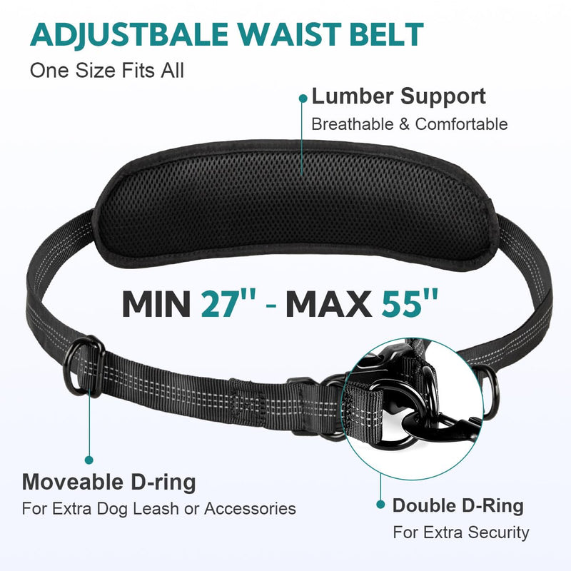 Hands Free Dog Leash with Pouch, Double Leash for Two Dogs, Retractable Bungee with Double Padded Handles, Dog Waist Leash for Dog Walking, Running Leash for Dogs, Dog Walking Accessories 2 Leashes Black/Grey - BeesActive Australia