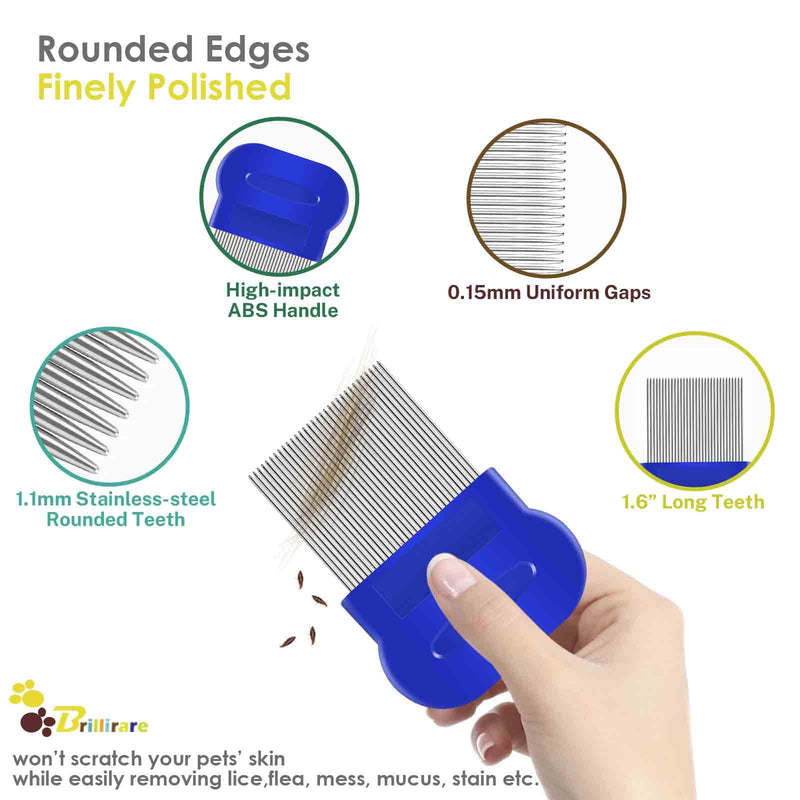 4 Pack Flea Lice Comb, Stainless Steel Dog Cat Grooming Combs with Rounded Teeth, Double Sided Professional Pet Tear Stain Remover, Dematting Tool for Small, Medium & Large Pets - BeesActive Australia