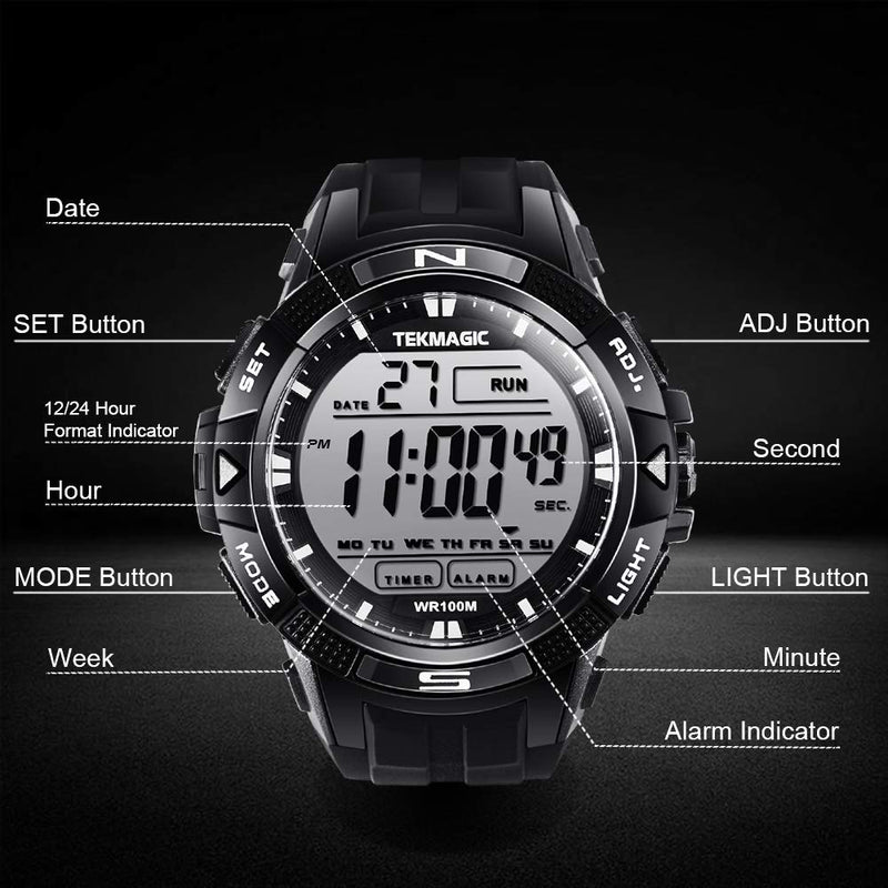 10 ATM Digital Submersible Diving Watch 100m Water Resistant Swimming Sport Wristwatch Luminous LCD Screen with Stopwatch Alarm Function