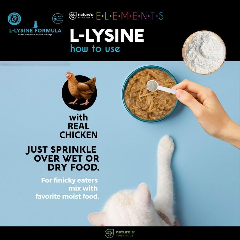 L-Lysine Powder for Cats and Kittens, Chicken Flavored Lysine Supplement for Cats and Kittens and Dogs to Support Immune Health, Normal Eye Function and Respiratory Health, Extra Large 125 Grams.