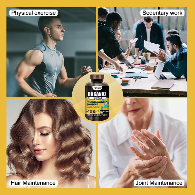 MSM Capsules 1000mg - Organic Sulfur Supplement for Joint Health, Functional Wellness, Hair, Skin & Nails, Non-GMO, Gluten Free, 180 Capsules - BeesActive Australia