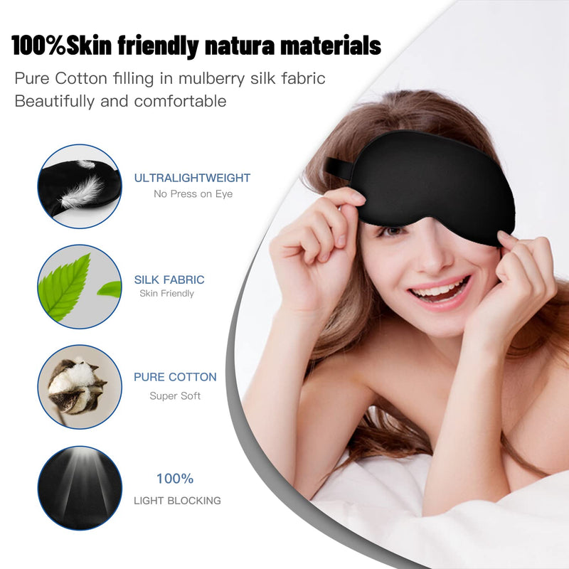 Sleep Mask, Silk Eye Mask for Sleeping with Adjustable Strap, Satin Blackout Sleeping Eye Mask for Men&Women, Comfortable Blindfold Eyeshade for Night Sleep(Black) Black - BeesActive Australia
