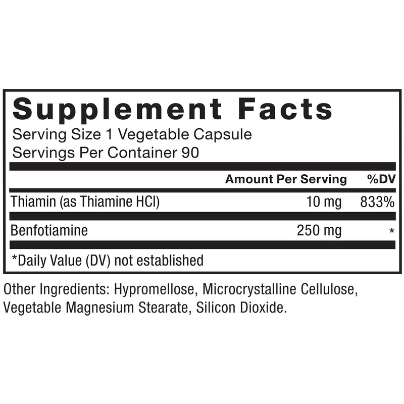 Force Factor Benfotiamine Plus Thiamine Supplement | Fat Soluble Vitamin B1 for High Absorption, Non-GMO, Vegan, 90 Vegetable Capsules