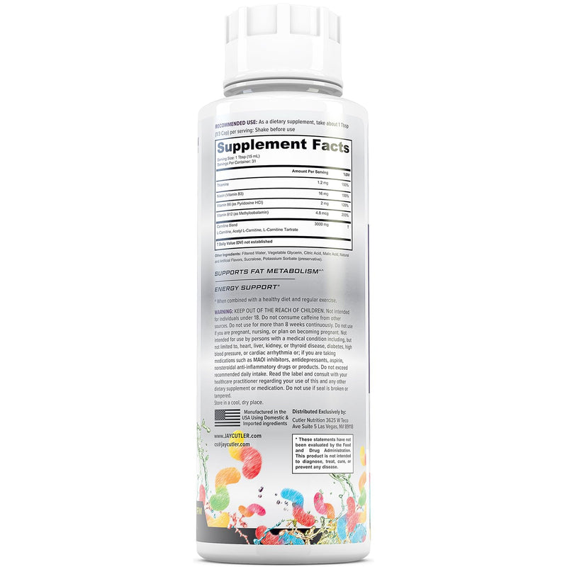 Cutler Nutrition Liquid L-Carnitine Fat Burner with Acetyl L-Carnitine | Sour Gummy Worm, 16 fl oz | Triple-Form Liquid with L-Carnitine Tartrate for Energy, Metabolism, Recovery and Workout Support 16 Fl Oz (Pack of 1)