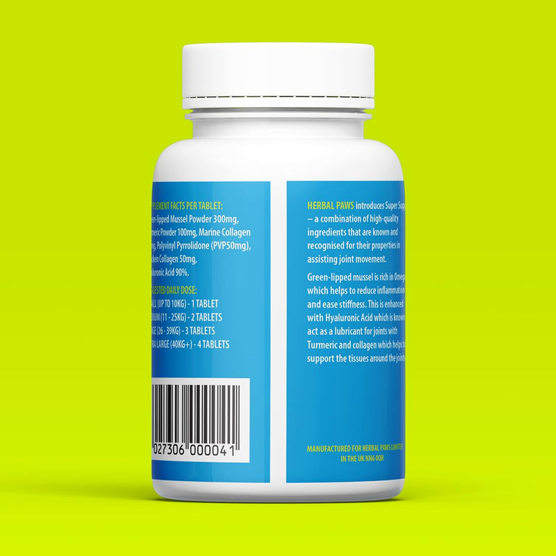 Super Supple Dog Joint Supplement - Green Lipped Mussel and Turmeric - Plant-Based - Supports Mobility and Healthy Joints
