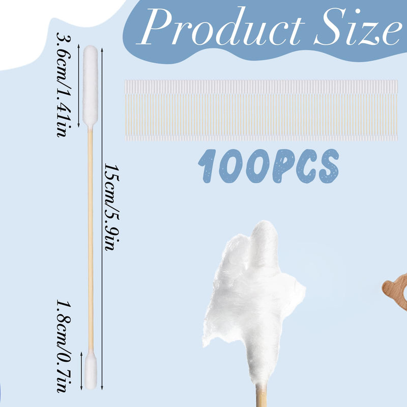 InnoHHustle 100 Pcs 6 Inch Long Cotton Swab for Dogs Ears Double Sided Qtips Dog Ear Swabs Large Wooden Cleaner Buds Tool Pet Ear Cleaning Solution Supplies for Dogs and Cats
