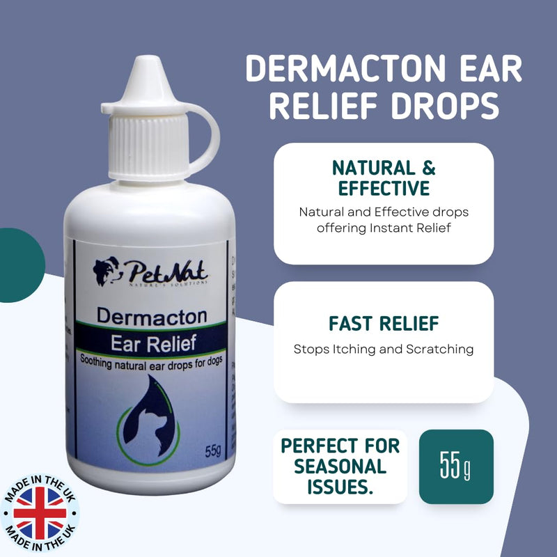 Dermacton Ear Relief Drops for Dogs | Stops head shaking, soothes sore, itchy, irritated ears | Stops Ear Odour & Discomfort Naturally