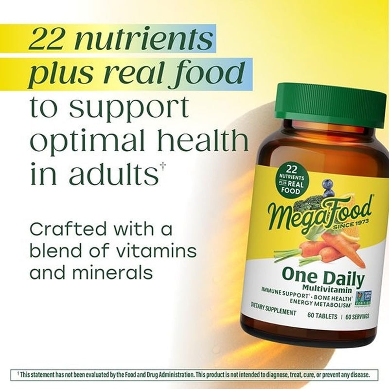 MegaFood One Daily Multivitamin for Women & Men, 22 Nutrients, 90 Tablets | Supports Cellular Energy, Muscle & Bone Health, Immune Support Supplement, Vitamin C, B12, B6, Zinc, Vegetarian, 90 Servings Unflavored 90 Count (Pack of 1)